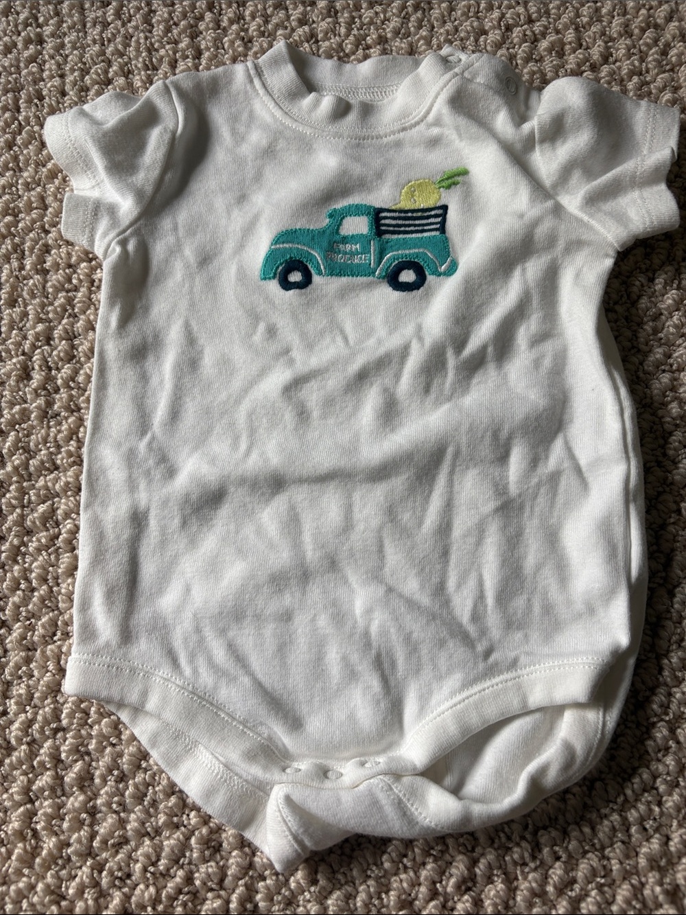 Boys White Onesie with Farm Truck 6-12 months